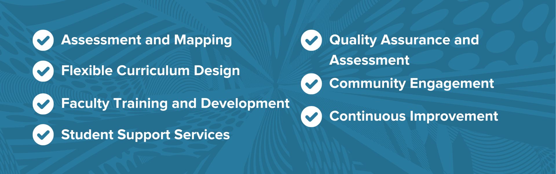 checklist steps of how to start on the path to CBE: 1) assessment and mapping, 2) flexible curriculum design, 3) faculty training and development, 4) student support services, 5) quality assurance and assessment, 6) community engagement, 7) continuous improvement