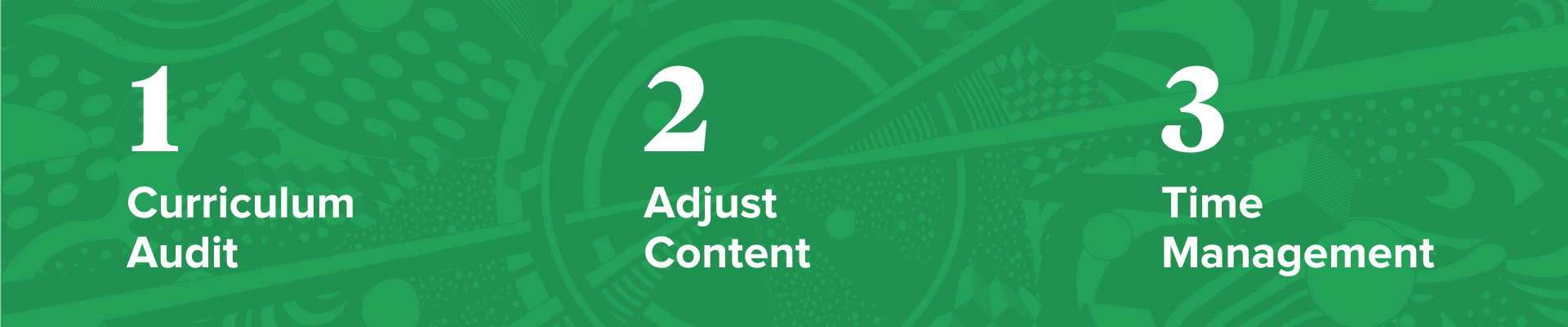 1, 2, 3: curriculum audit, adjust content, time management