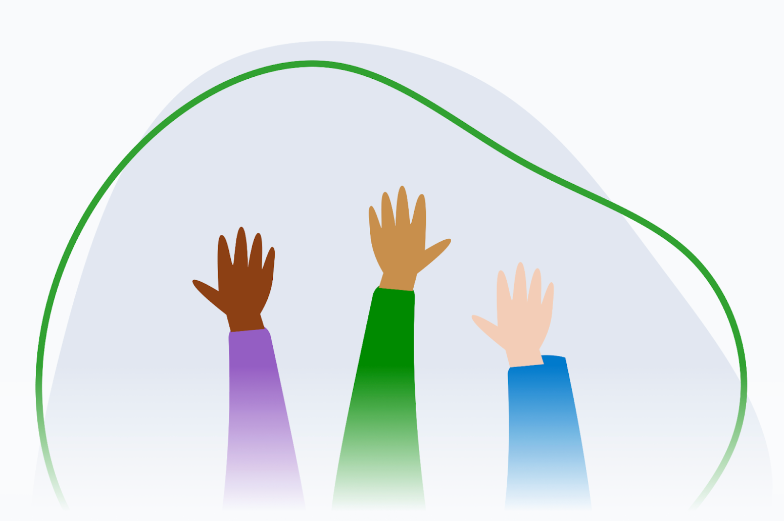 Graphic image of raised hands of persons with different skin tones