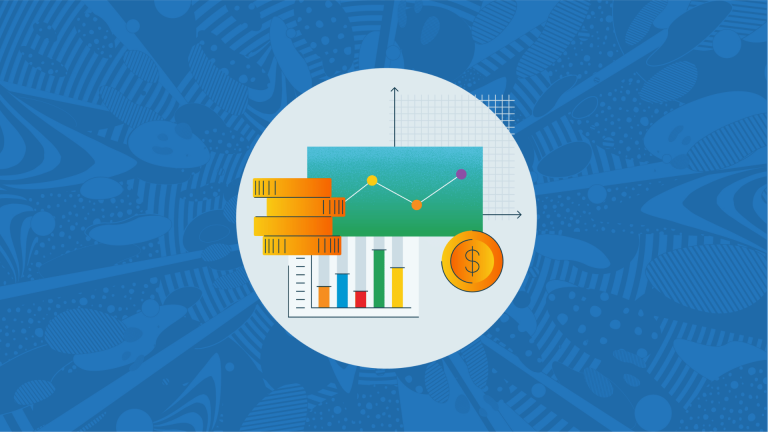 blue splashy background w icon that has graphs, metrics, edtech evidence