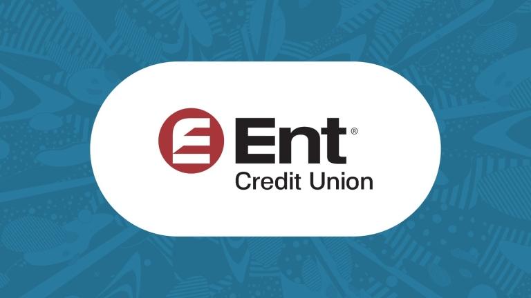 Ent credit union logo on a blue background