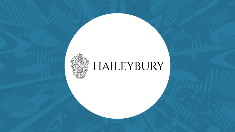 Haileybury logo on blue Canvas background